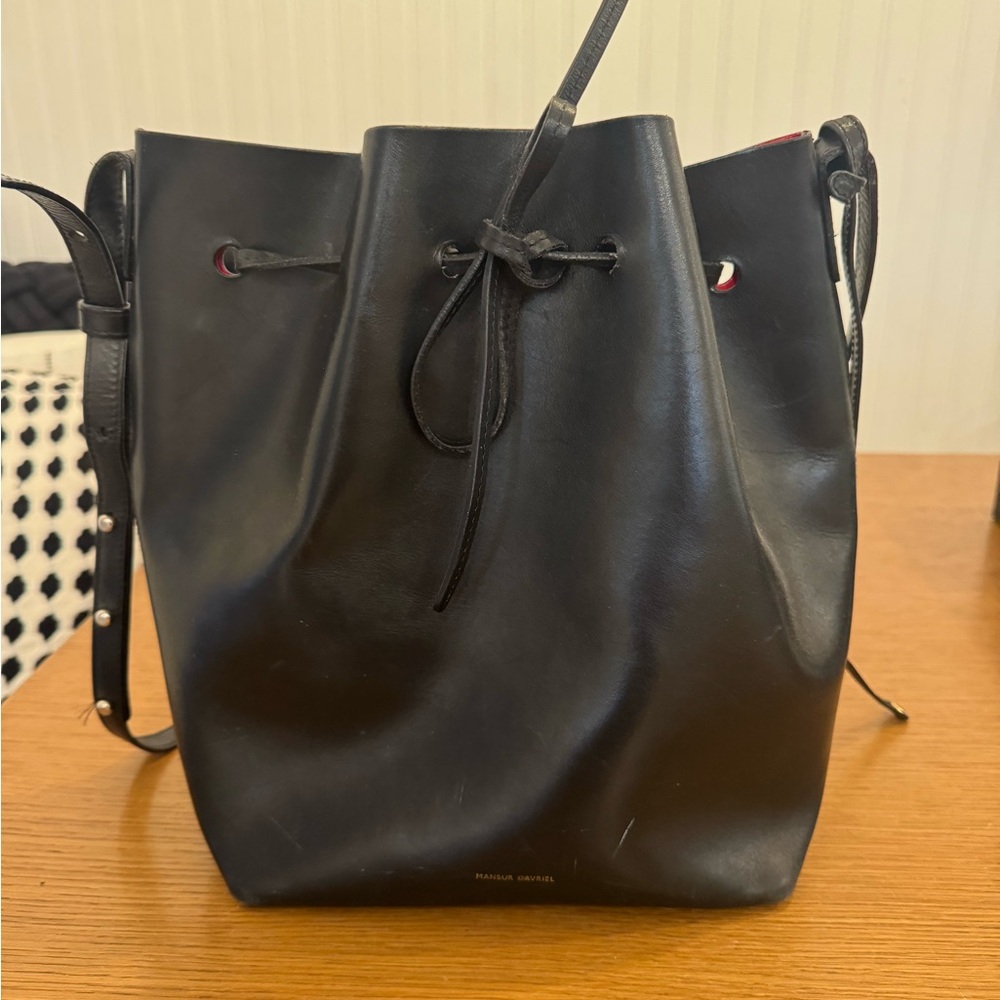 Mansur Gavriel Black Leather Drawstring Bag